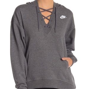 Nike Tops - Nike Charcoal Club Lace Up Pullover Hoodie Nike Tops - Nike Charcoal Club Lace Up Pullover Hoodie